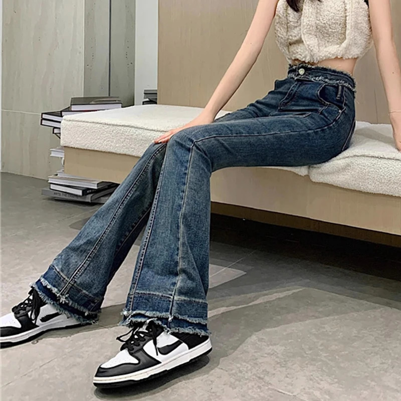 Woman Korean Y2k 2000s Flare Jeans Girls High Waist Fashion Slim Fit Bell Bottom Pants Female High Street Blue Denim Trousers 240807