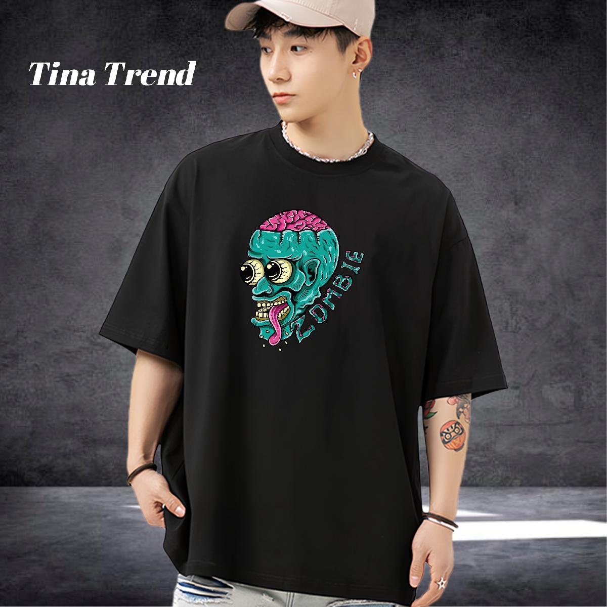 2024 Summer T shirt skull Tops 100% Cotton 230g Summer Casual Classic Oversized 3XL 4XL O Neck Short Sleeves Men Tees