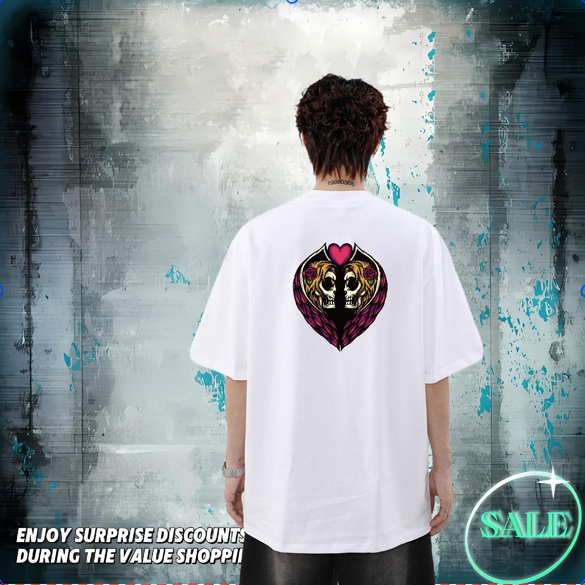 Classic T shirt skull Clothes 230g 100% Cotton High Street Hip Hop Wholesale Plus Size Custom Crew Neck Breathable Men Tees
