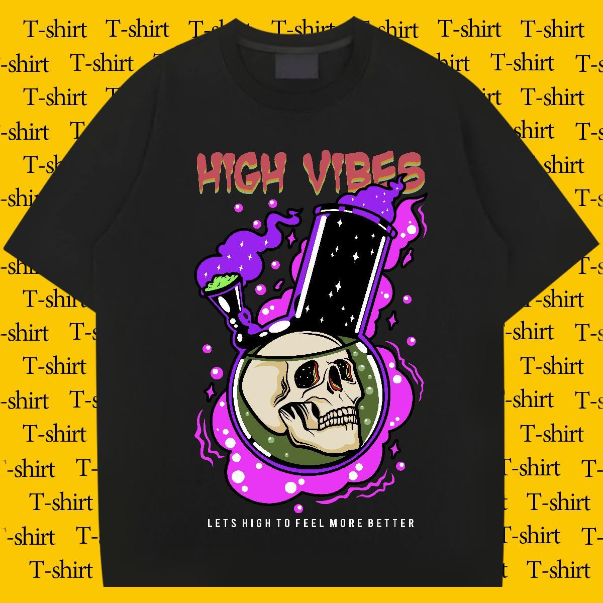 New T-Shirts for Men skull Tops Shirt 230g Cotton Casual Loose Fit Black White Breathable Short Sleeve Men Tees