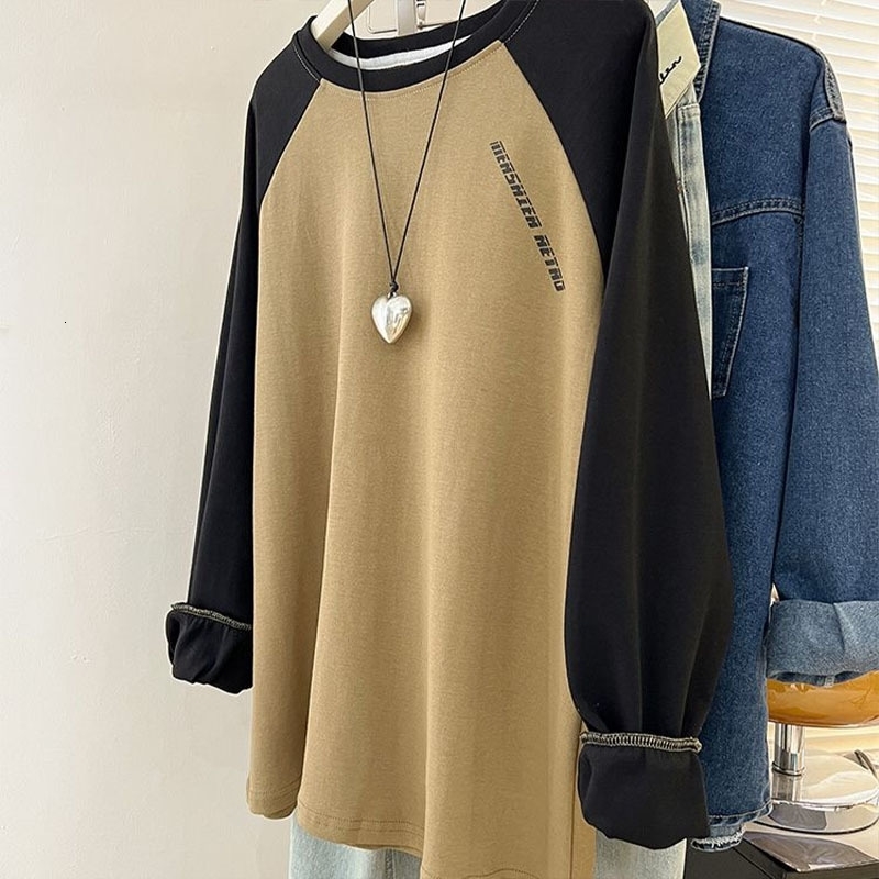 Women Clothing Fashion Casual Round Neck Sweatshirt Spring Autumn Solid Long Sleeve Top Tee Lady Y2K Loose Vintage Pullover 240806