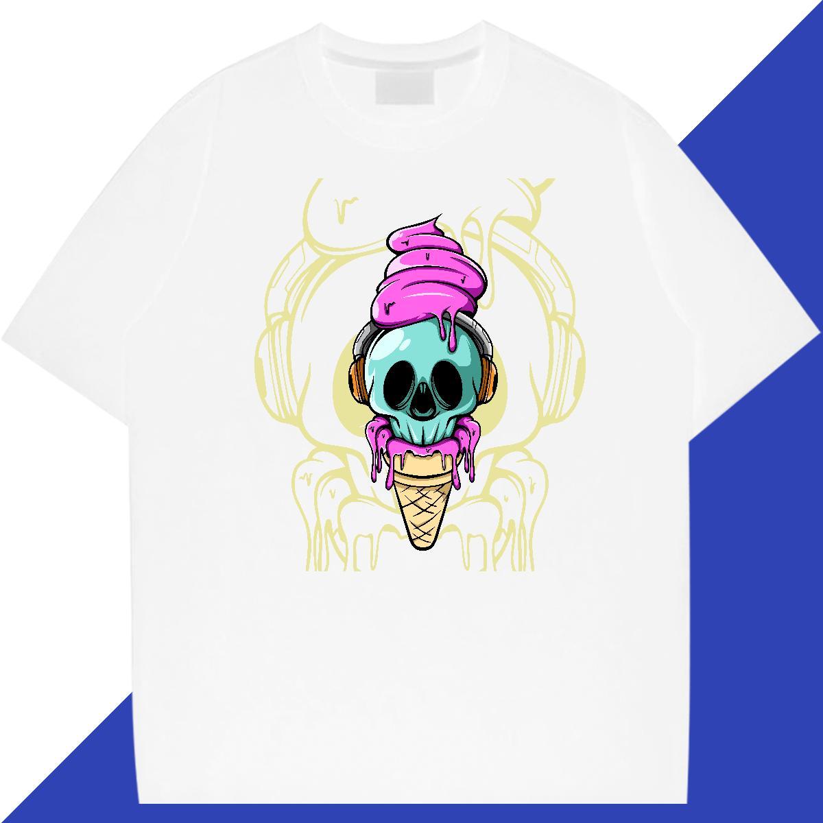 Customized T-Shirts for Men skull Tee Shirt 100% Cotton 230g Daily Outfit Brand Oversized O Neck Short Sleeves Men Clothes T-Shirt