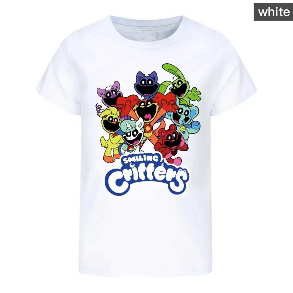 2-16Y 2024 Summer Smile Baby Clothing Childrens Short sleeved Top Youth Boys Cotton T-shirt Baby Girls Cat Napping T-shirtW240718