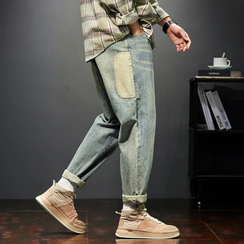 KSTUN Jeans For Men Baggy Pants Loose Fit Harem Pants Vintage Clothes Men Fashion Pockets Patchwork Large Trousers Oversized 42 240806