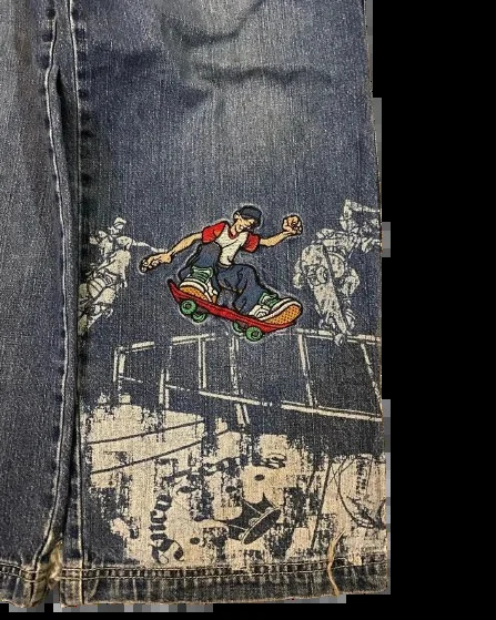 Streetwear JNCO Jeans Hip Hop Skateboard Graphic Embroidered Retro Blue Baggy Jeans Men Women Harajuku High Waist Wide Trousers 240807