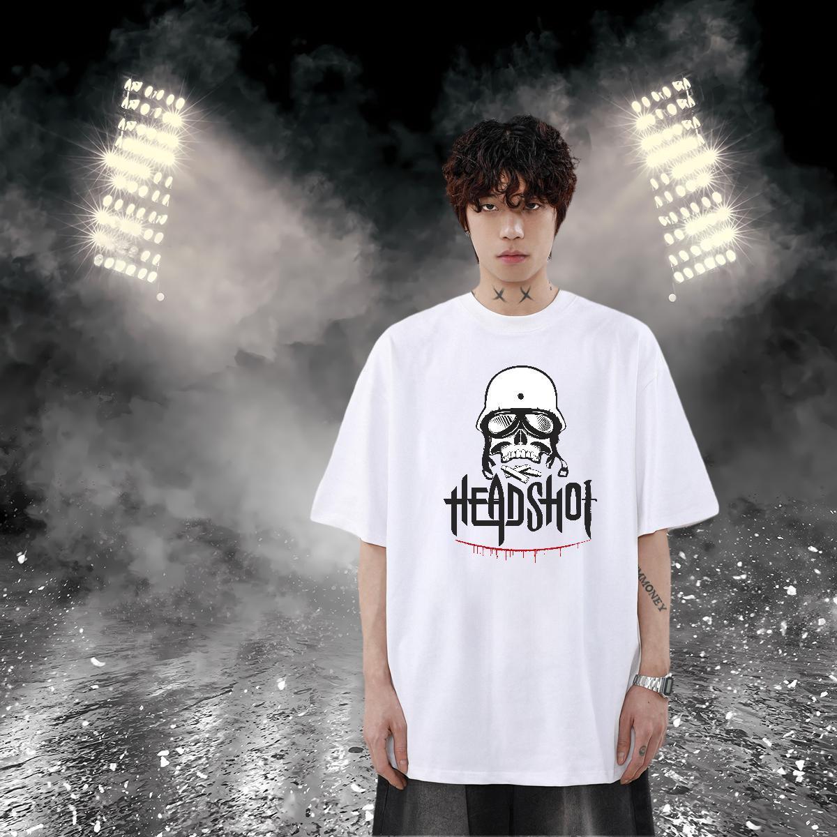 Stylist Men T Shirts skull Polos 230g Cotton Hip Hop Street Loose Fit Oversized 3XL 4XL O-Neck Short Sleeve Tshirt for Man Woman