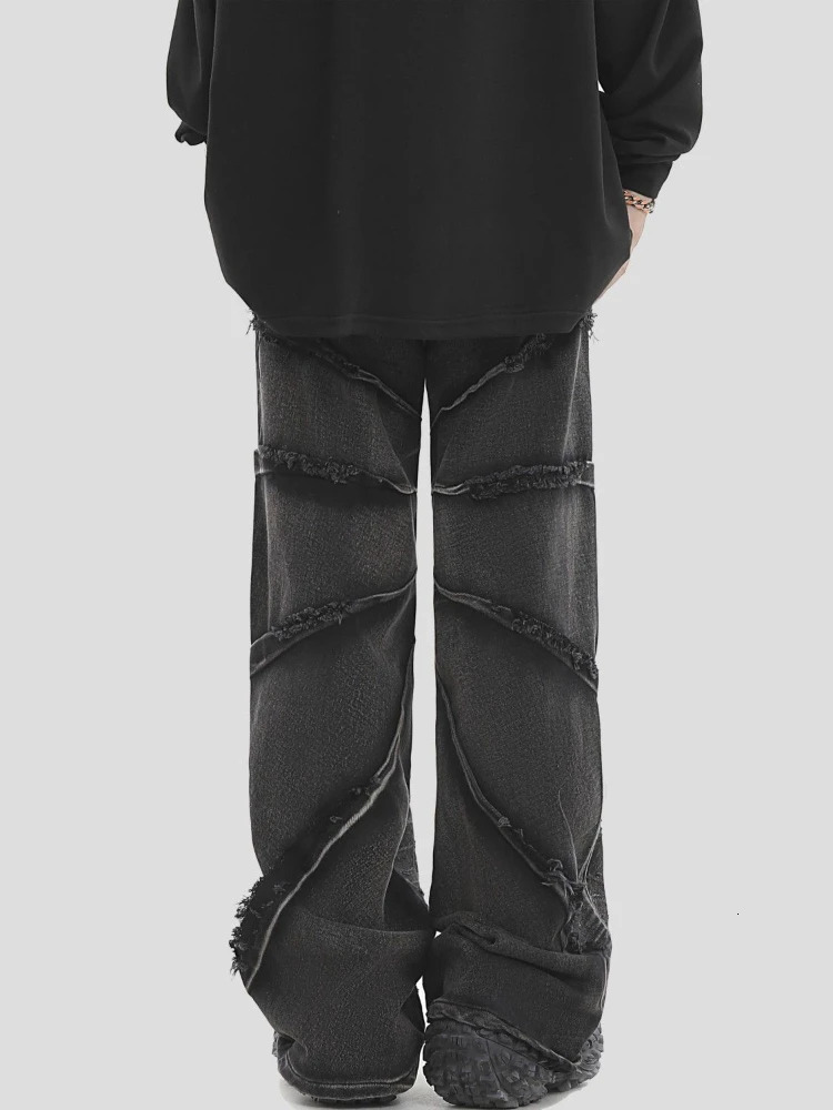 National Couples American Raw Edge Stone Mill Washed Jeans Y2K Gothic Punk Style Loose Straight Tube Make Old Trousers 240806