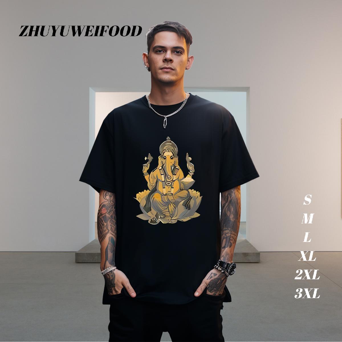 Fashion Casual T-Shirts for Men Ganesha Top Tees 230g Cotton Home Outdoor Wholesale Asian Size Breathable Soft Tshirts