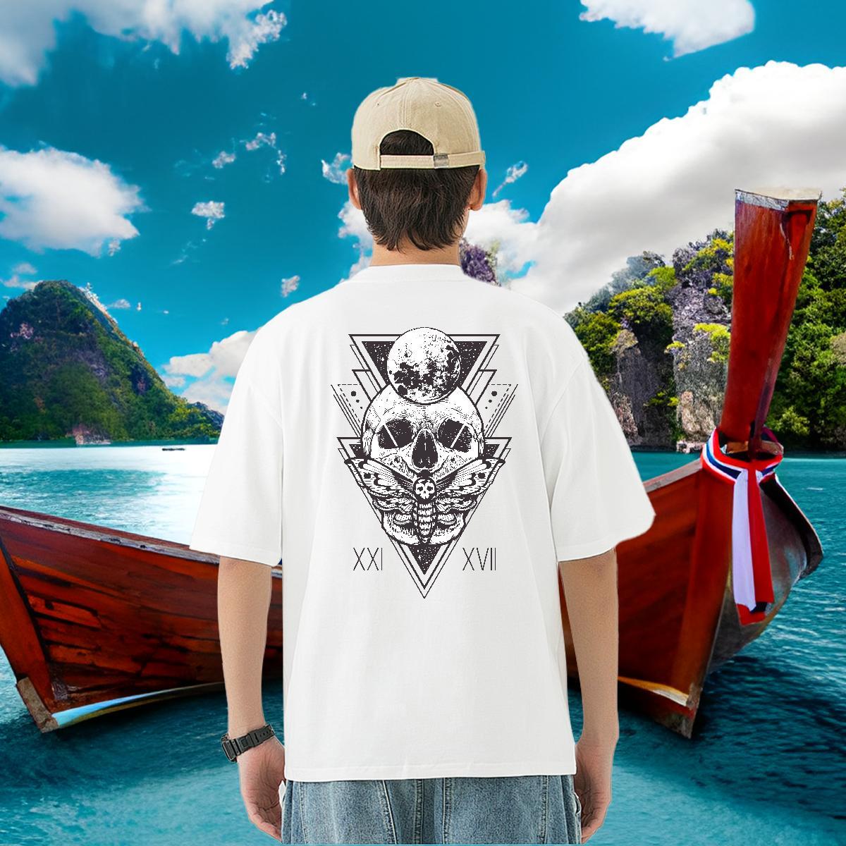 Classic Men T Shirts skull Tops 230g Pure Cotton Sports Casual High Quality Custom Big Size Crew Neck Breathable Men Tops Tees