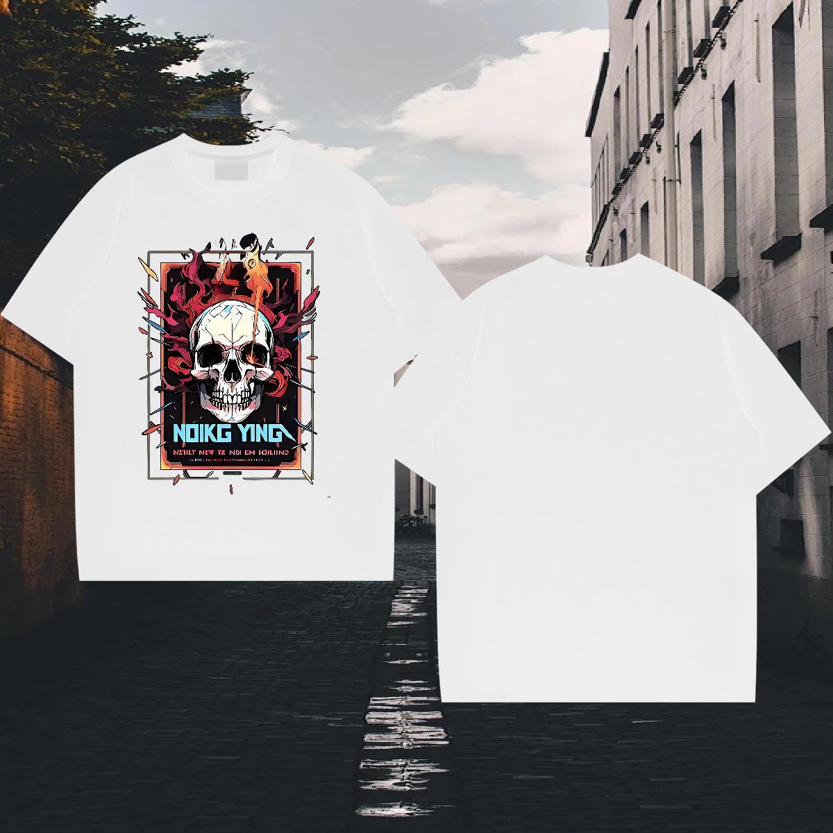 New Arrival T-Shirts for Men skull Tops Shirt 230g 100% Cotton Casual TOP Quality Cartoon Print Breathable Short Sleeve Men Tees