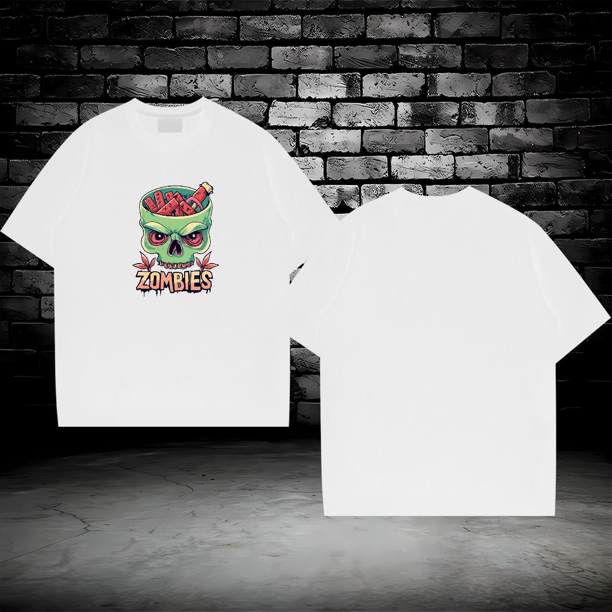 Brand T-Shirts for Men skull Tees 230g 100% Cotton Street Casual Loose Custom Printed O-Neck Short Sleeve Tshirt for Man Woman