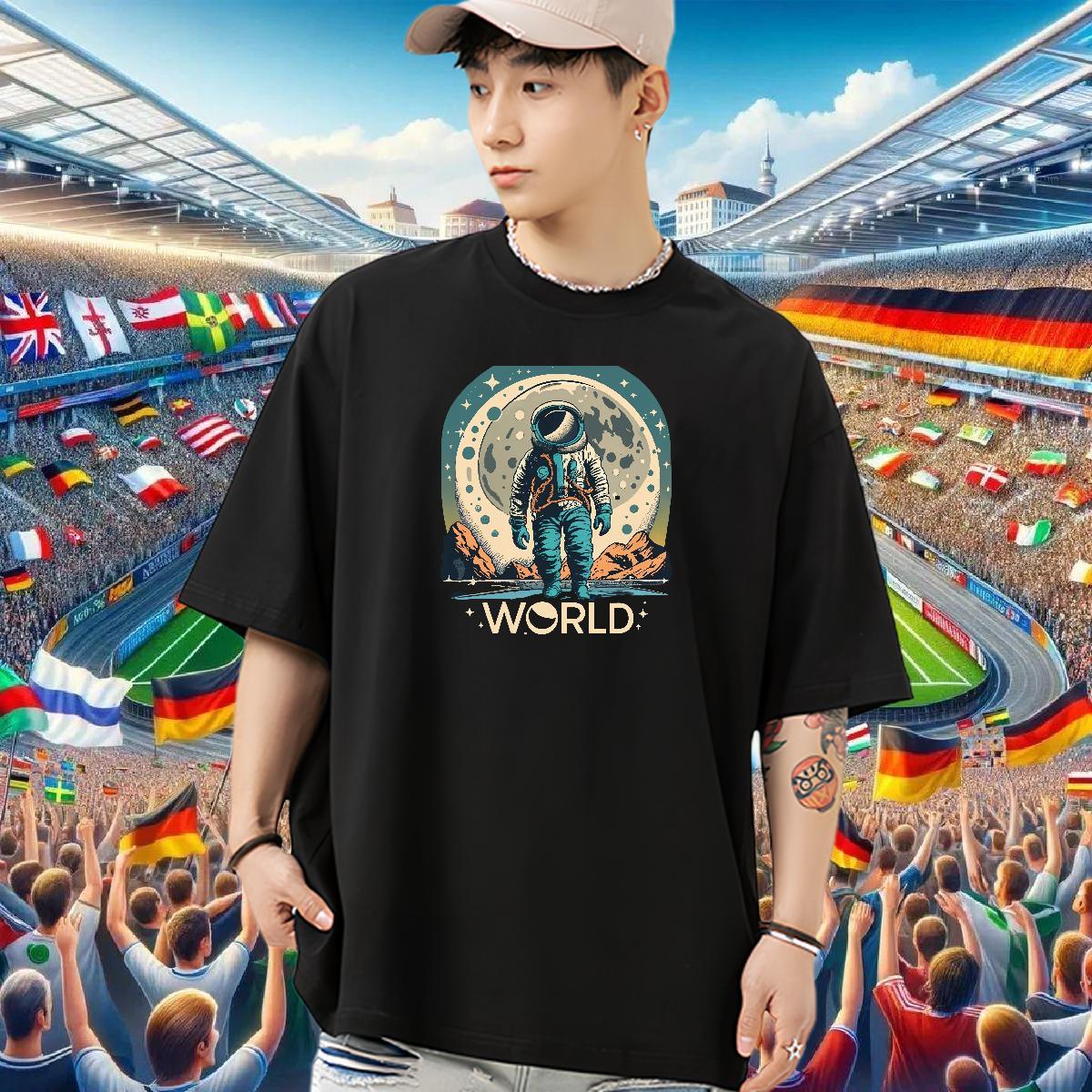 Free Shipping T-Shirts for Men spaceman Tops Shirt 230g 100% Cotton Street wear Hip Hop Wholesale Custom Printed Pure Cotton Tshirts