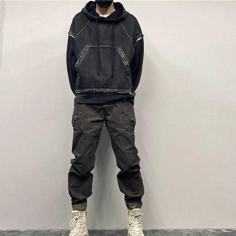 Vintage Washed Casual Cargo Pants Spliced Pockets Workwear Trendy Military Safari Style Leggings Mens Trousers 240806