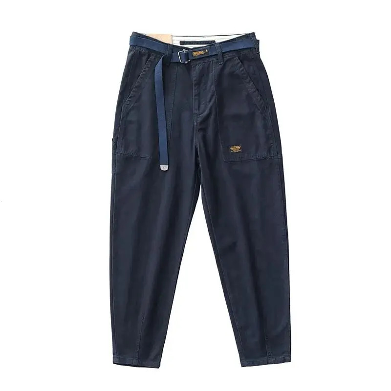 Mens Mid Waist Button Zipper Spring and Autumn Punk Cargo Loose Sashes Solid Color Patchwork Pocket Versatile Casual Pants 240806