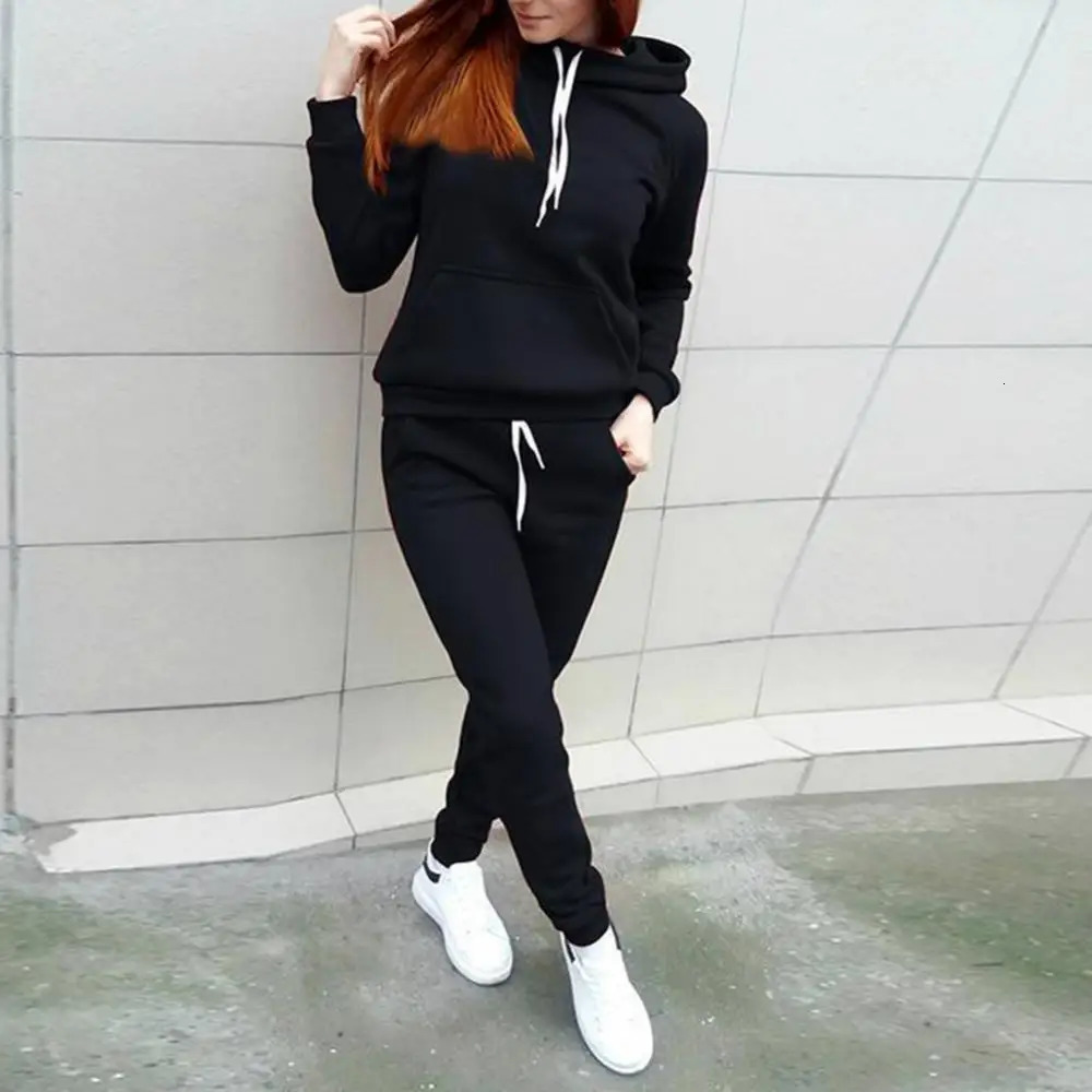 Autumn Winter Hoodies Two Piece Sets Tracksuit Women Oversized Pullovers Sweatshirts Casual Long Pants Sports Suit Female 240807