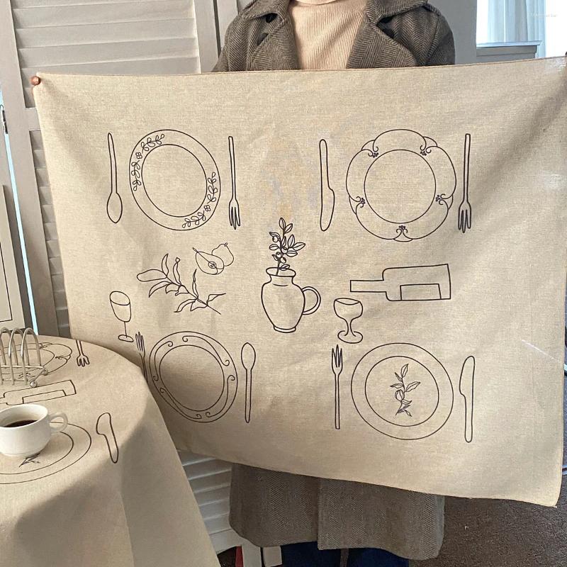 Table Cloth Creative Cotton And en Ins Style Personalized e Sketching Tablecloth Modern Picnic Tea Cover