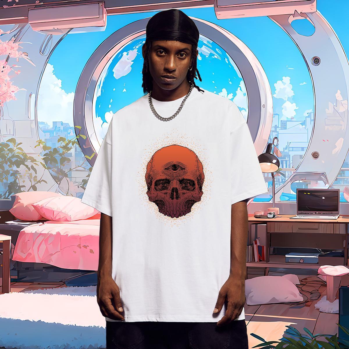 Classic T-Shirts for Men skull Wear 230g Cotton Daily Wear Popular DIY Breathable Soft Men Tees