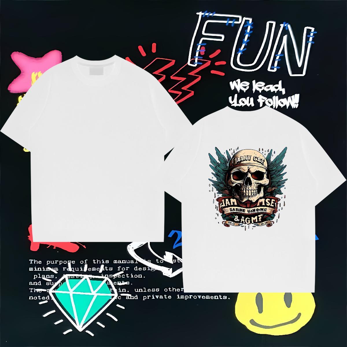 DIY Customized T Shirts Men skull Clothes 100% Cotton 230g Outdoor Loose Oversized 3XL 4XL Breathable Short Sleeve Tshirts