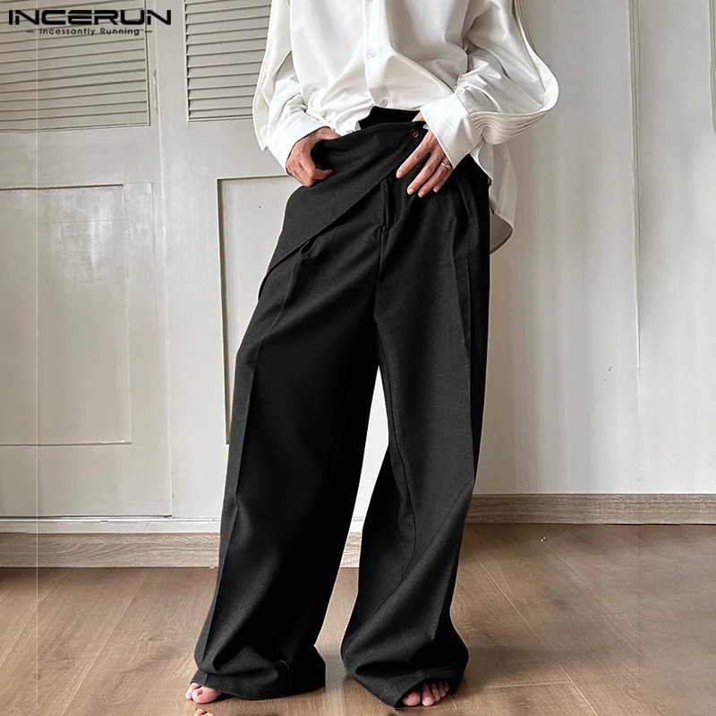 INCERUN Korean Style Pantalons Mens Pleated Wide Leg Long Pants Casual Fashionable Male Solid All-match Trousers S-5XL 240807