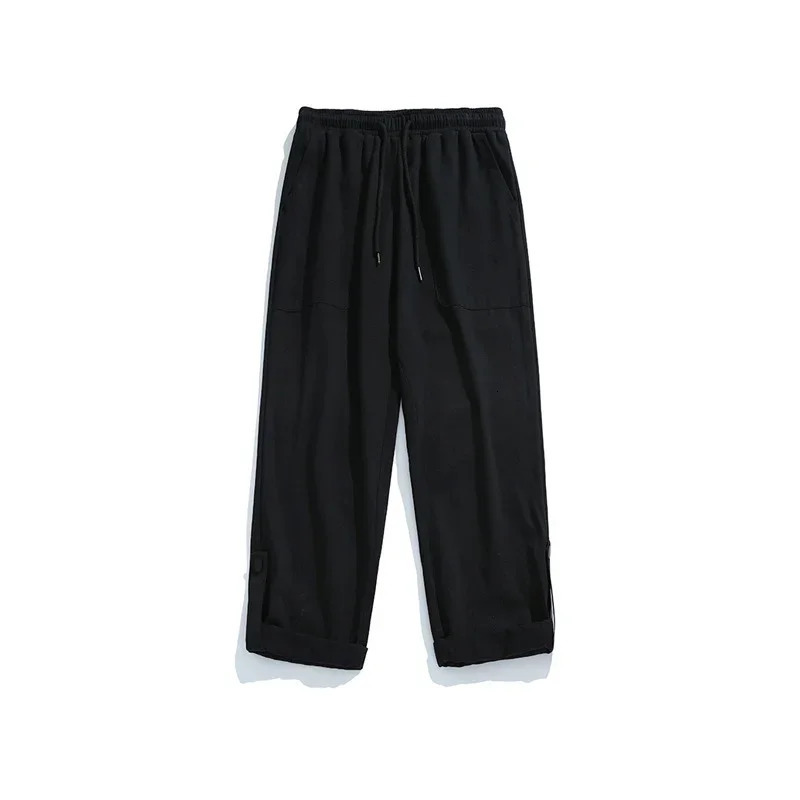 TFETTERS Mens Autumn Cargo Pants Baggy Mid Cotton Straight Leg Man Fleece Thickened Outdoors Trousers 240806