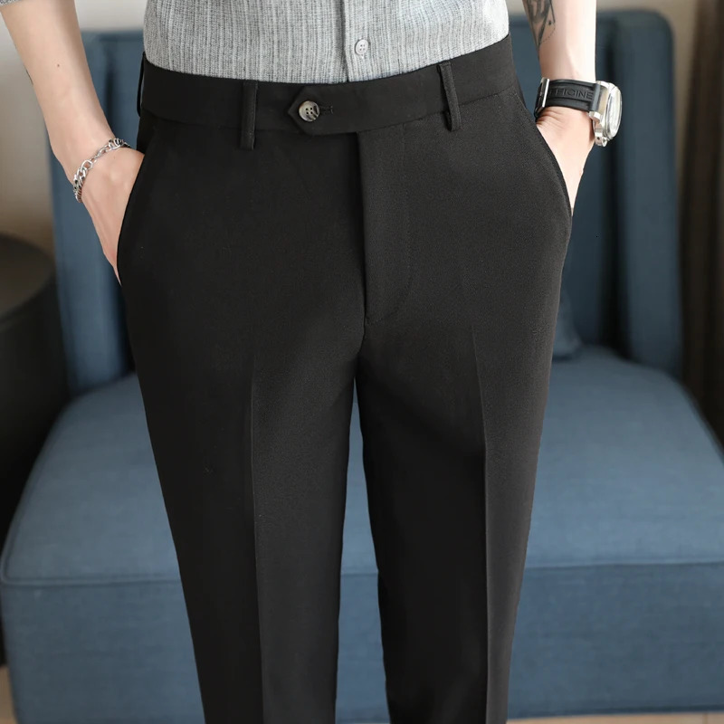 Mens Suit Pants High Quality Plain Color Dress Slim Fit Casual Drape Business Men Formal Wear Trousers 5Colors 2938 240806