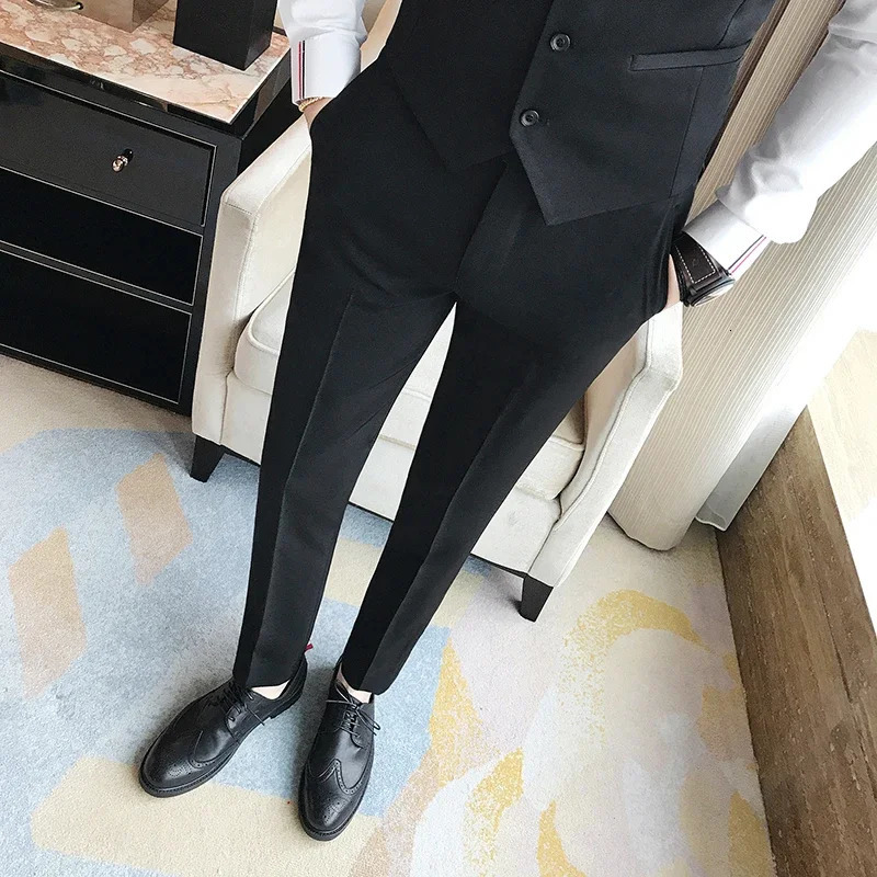 Fashion Boutique Solid Color Business Mens Formal Suit Pants Groom Wedding Dress Slim Male Trousers 240806