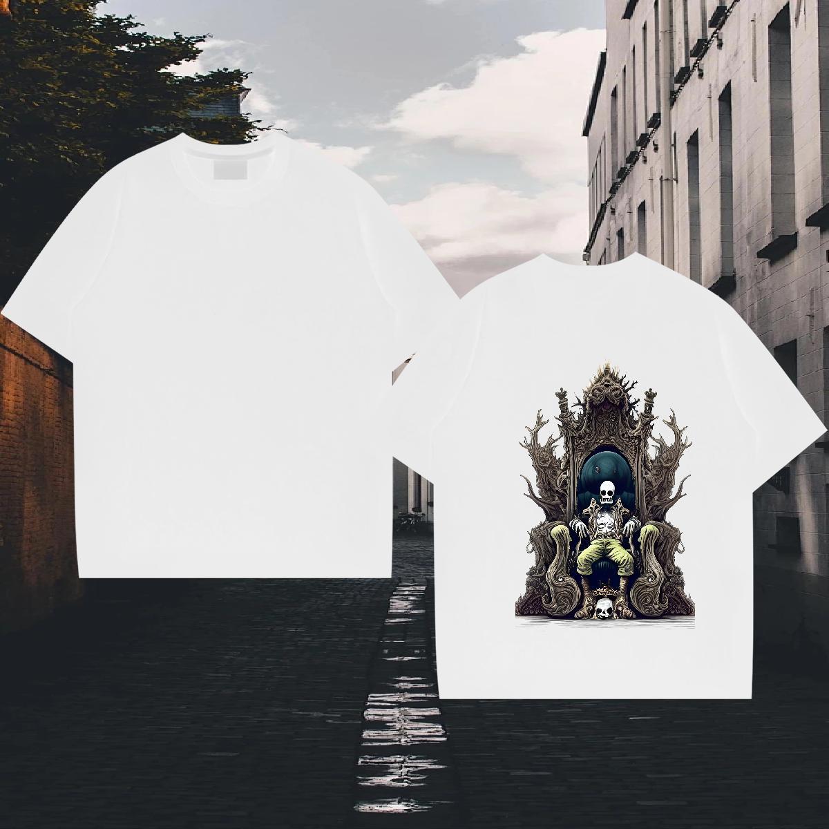 New Designer T Shirts Men skull Tee Shirt 230g Cotton Summer Casual Wholesale Customized Print Breathable Short Sleeve Men Tees