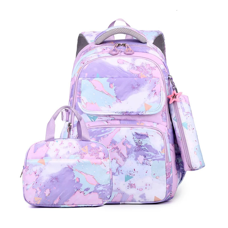 3 piecesset of camouflage printed childrens backpacks girls school bags waterproof free cartoon pendant gifts 240807