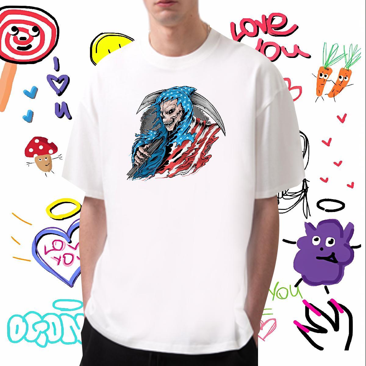 Designer Fashion Mens T Shirts skull Wear 100% Cotton 230g Hip Hop Street Cool Design Custom Big Size Crew Neck Breathable Tshirt for Man Woman