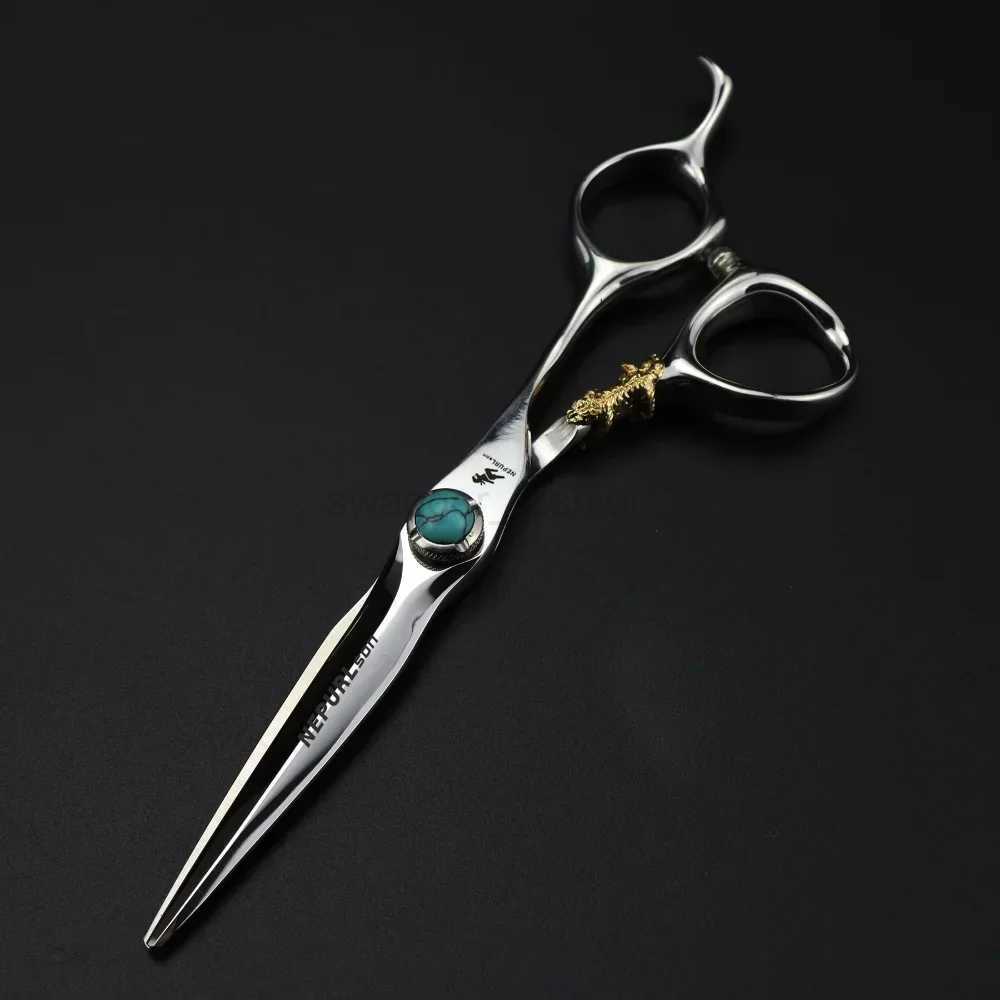 Professional 440c steel 6 green gem hair scissors cutting barber tools Tiger haircut thinning shears hairdresser scissorsXJ240807