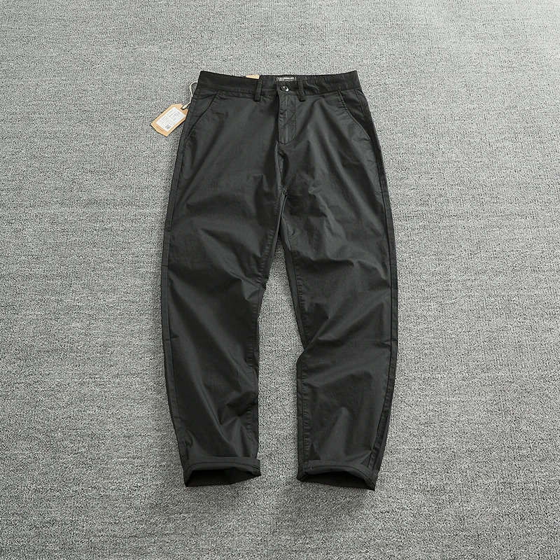 Summer Japanese Retro Woven Twill Slim Chino Busniess Pants Mens Simple 97% Cotton Washed Casual Straight Tapered Trousers 240806