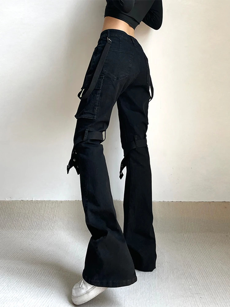 AltGoth Harajuku Streetwear Emo Alt Straight Pants Women Y2k E-girl Dark Academia Gothic Metal Buckle Leg Ring Trousers Female 240807