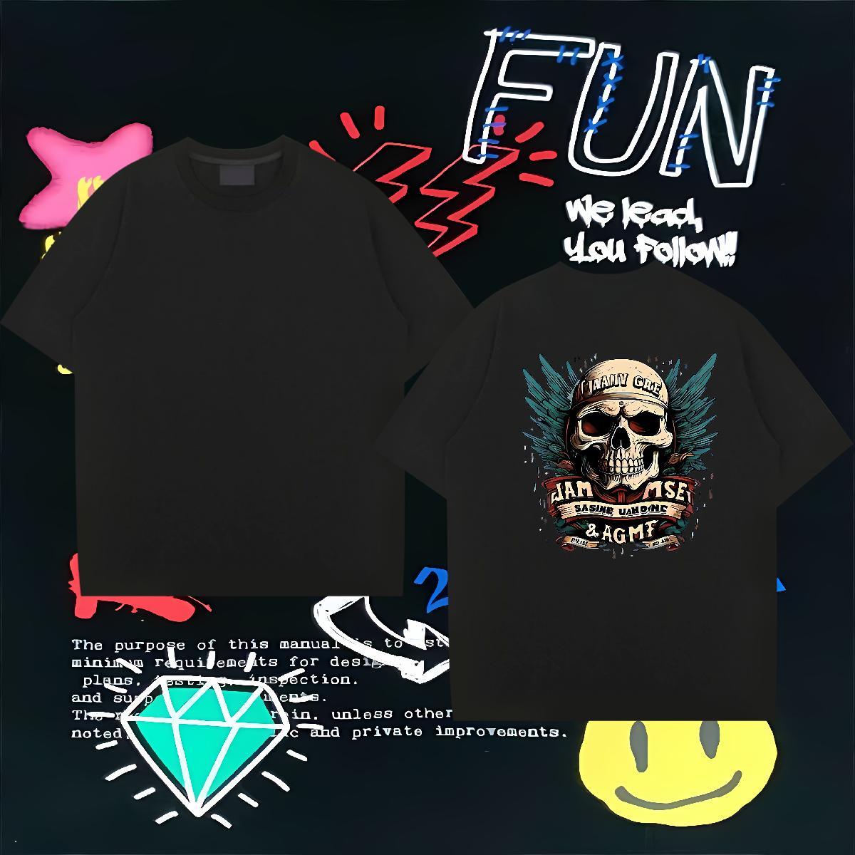 DIY Customized T Shirts Men skull Clothes 100% Cotton 230g Outdoor Loose Oversized 3XL 4XL Breathable Short Sleeve Tshirts