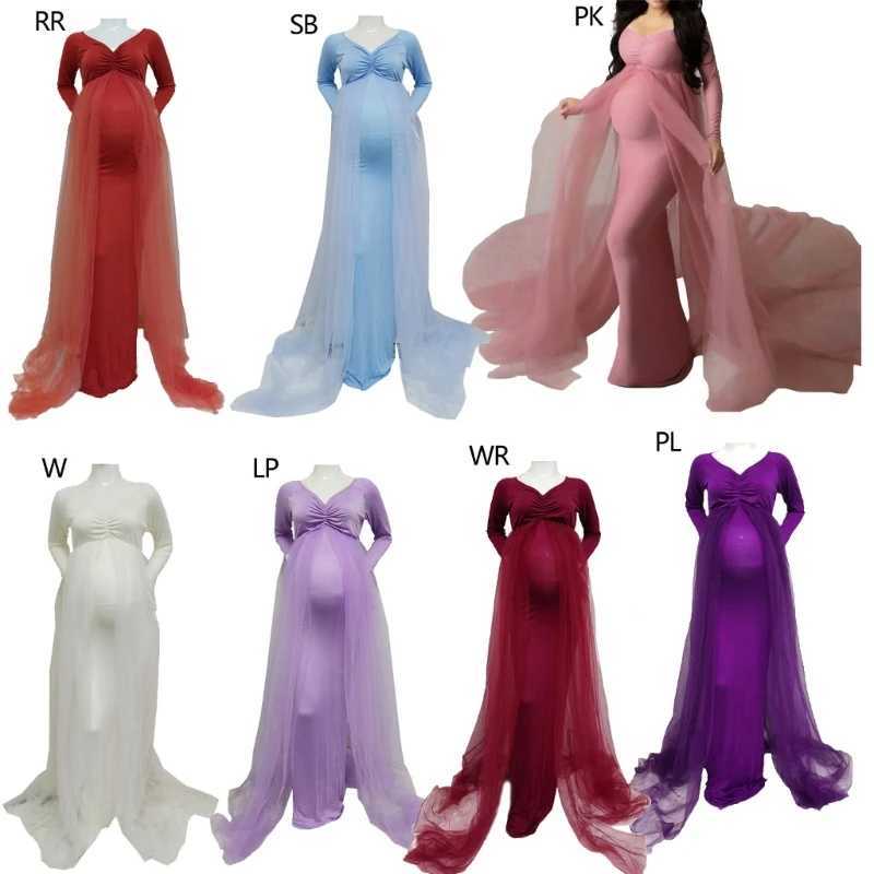 2024 New Maternity Photo Props Lace Dresses Elegant Long Dress Pregnant Women Photo Maxi Dresses Pregnancy Evening GownY240806