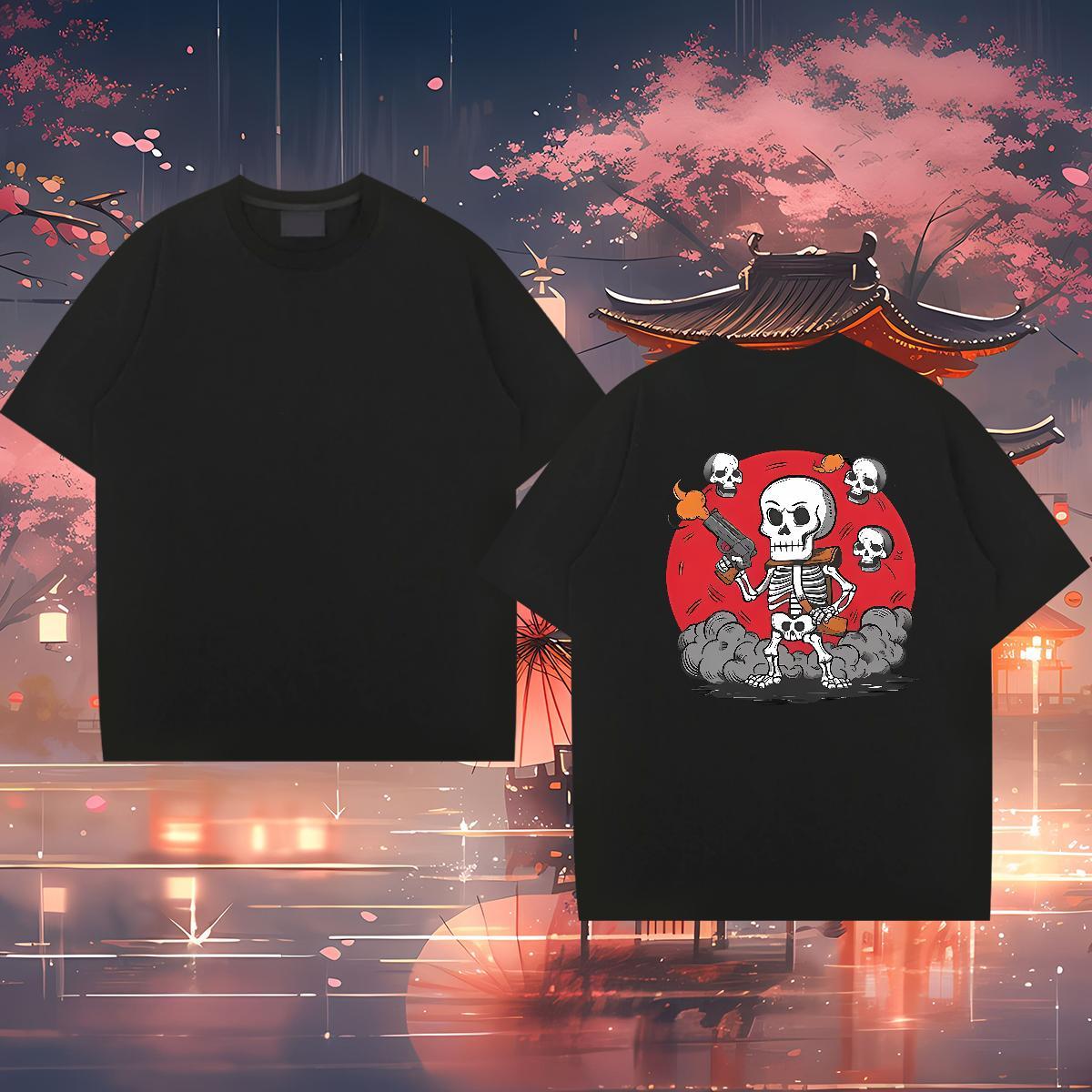DIY Customized T-Shirts pistol Top Tees 230g Cotton Sport Designer Skull Breathable Crew Neck Couples T Shirts
