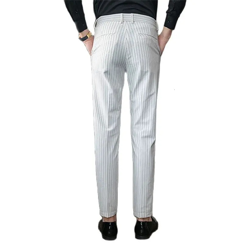 White Vertical Stripes Suit Pants Men Blue Black Trousers Fashion Slim Mens Pant Business Pantalones Hombre Autumn Slacks 240806