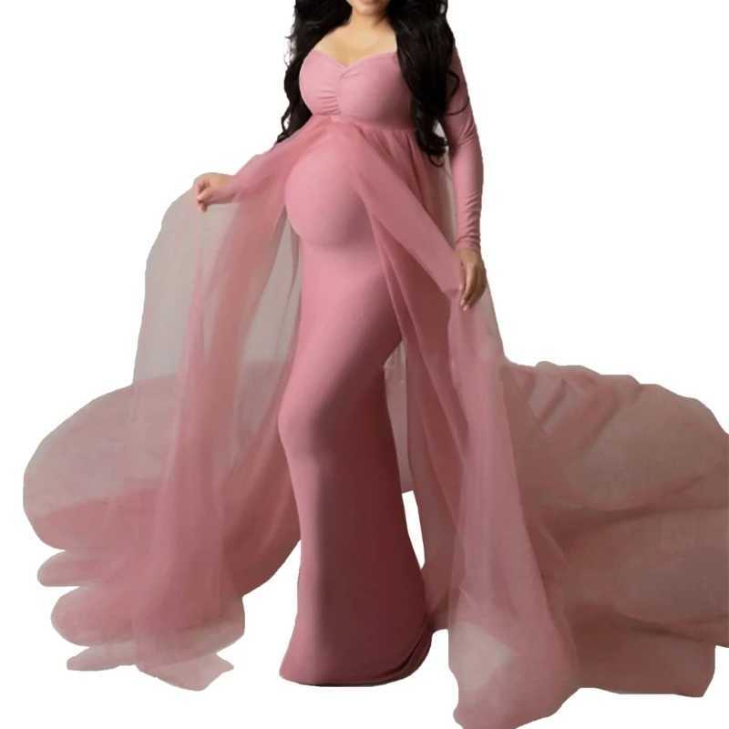 2024 New Maternity Photo Props Lace Dresses Elegant Long Dress Pregnant Women Photo Maxi Dresses Pregnancy Evening GownY240806