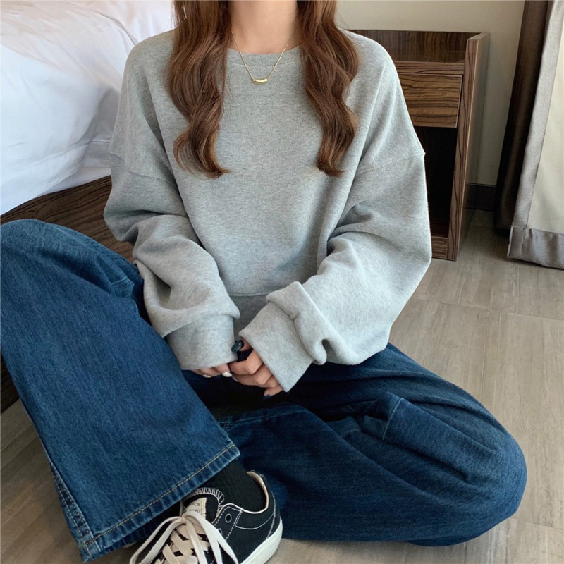 Autumn and Winter New Korean Solid Round Neck Loose Women's Sweater Female Student Thin Top Trendy