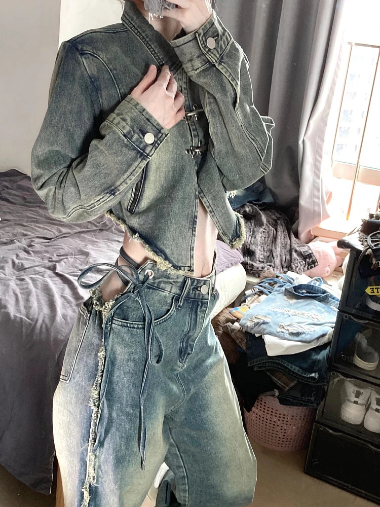 Woman Loose Jeans Casual Denim Low Waist Pants Solid Color Pockets Patchwork Casual Classical Streetwear Romantic All-match 240807