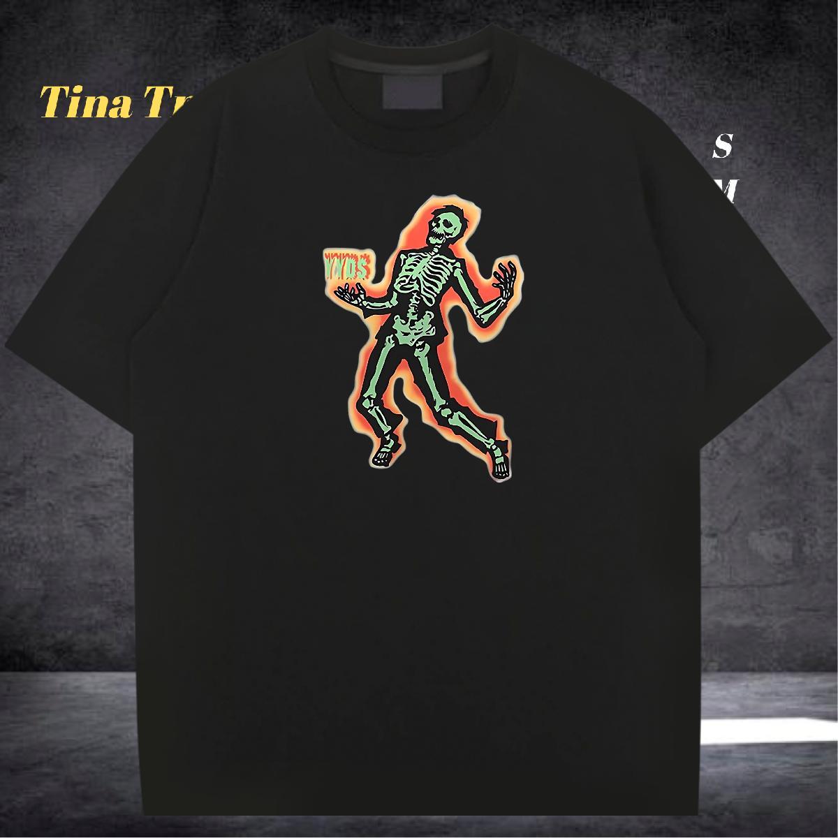 2024 T Shirts Men skull Wear 230g Pure Cotton High Street Hip Hop Wholesale Black Oversized Short Sleeve O-Neck Mens Tshirts