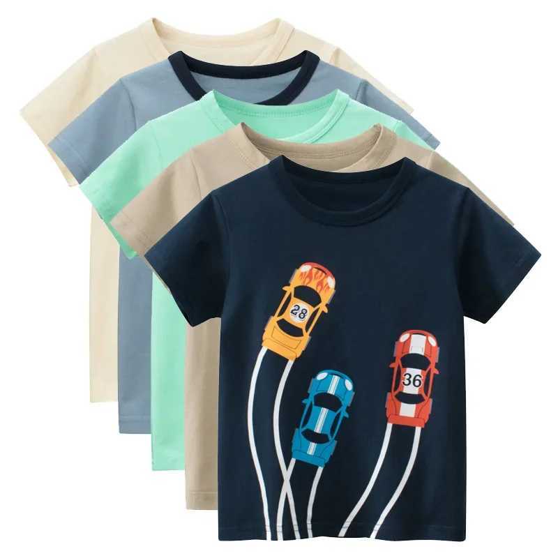2024 Summer New Childrens Clothing Leaf Letter Printing Childrens Clothing Boys Short sleeved T-shirt Cotton Top T-shirt Direct ShippingW240718