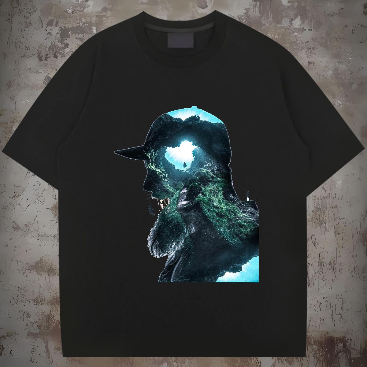 Wholesale Mens T Shirts portrait Tops Tees 230g Cotton Street Casual Loose Oversized Short Sleeve O-Neck Couples T Shirts