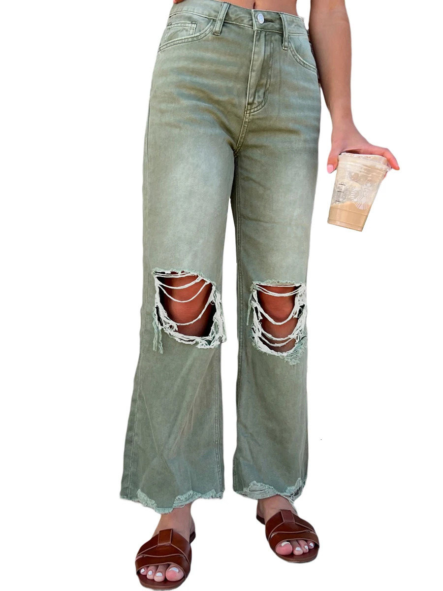 Fashion Womens Bell Bottom Jeans Classic High Waisted Flared Jean Pants Ripped Jeans Denim Pants 240807