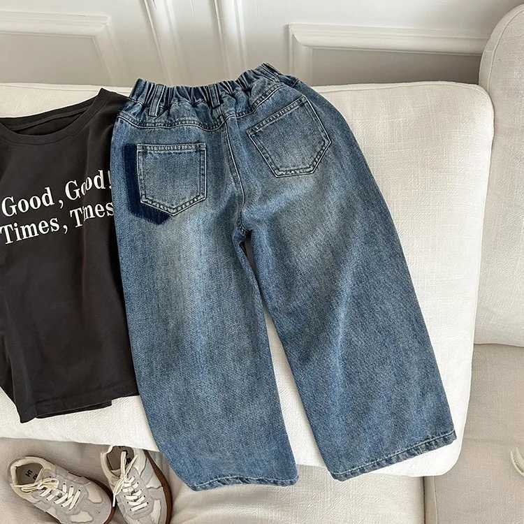 Jeans Autumn girls fashion straight denim pants Kids casual all-match washed jeans