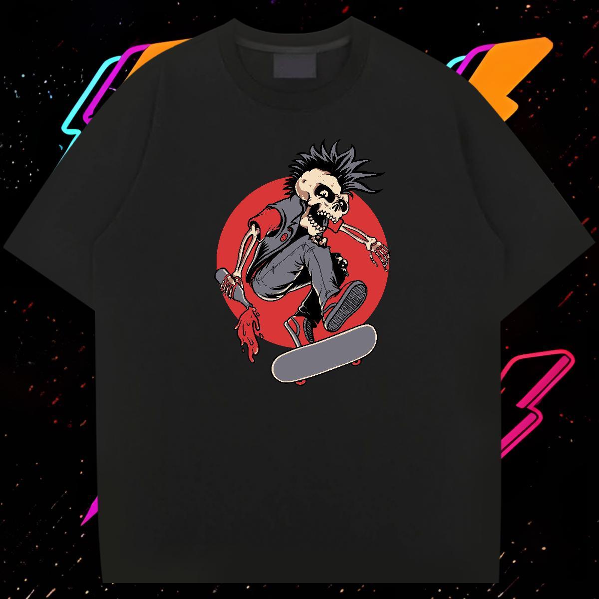Casual New Man T Shirts skull Clothes 230g Pure Cotton Sports Casual Brand Cartoon Print Short Sleeve Soft Men Clothes T-Shirt