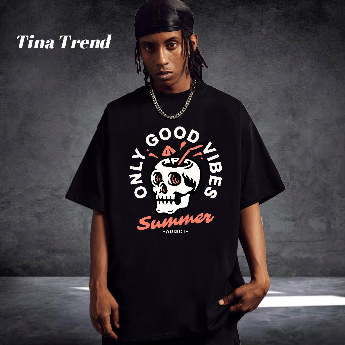 Free Shipping Mens T Shirts skull Tshirts 100% Cotton 230g High Street Hip Hop Comfortable Custom Print Plus Size Breathable Short Sleeve Couples T Sh