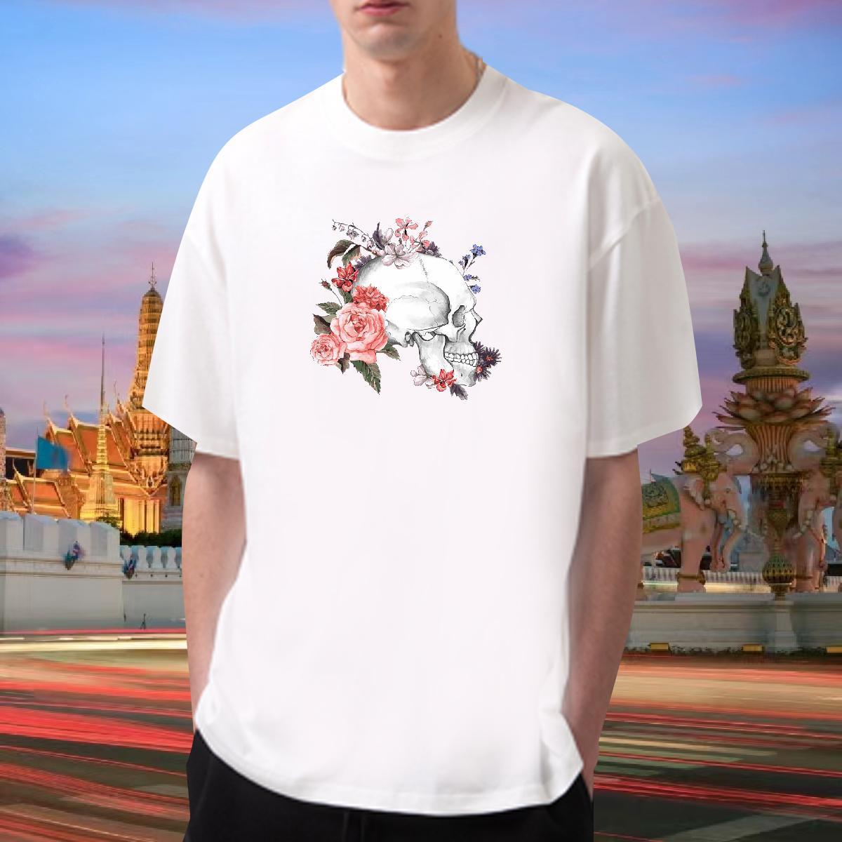 Designer Fashion Mens T Shirts flower Tops Shirt 230g Cotton Outdoor Wholesale Customized Print O-Neck Short Sleeve Men Clothes T-Shirt