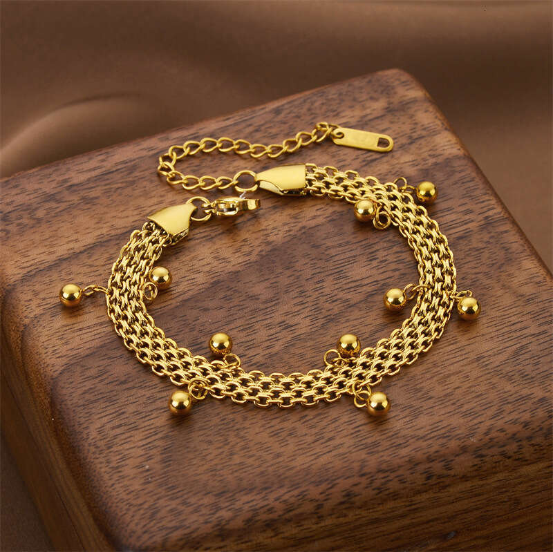 Stacked Sand Bead Zhou Family Same Style Gold Plated Titanium Steel Bracelet, Women's Non Fading Hand Jewelry