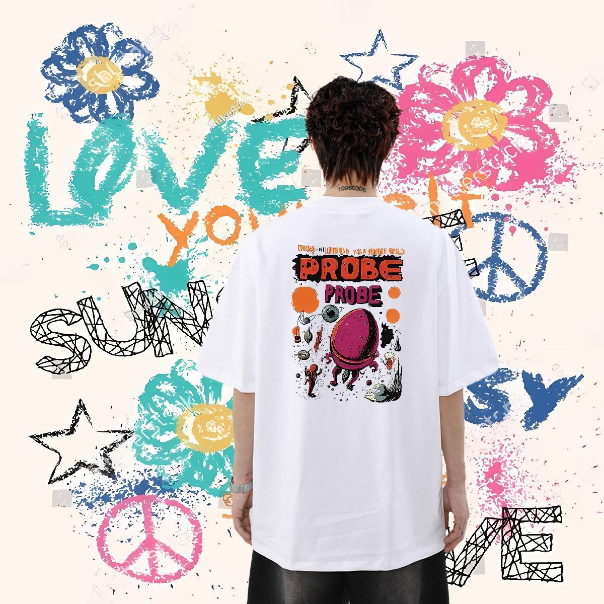 DIY Customized Man T Shirts letter Polos 100% Cotton 230g Hip Hop Comfortable Cartoon Print Round Neck Short Sleeve Tshirts