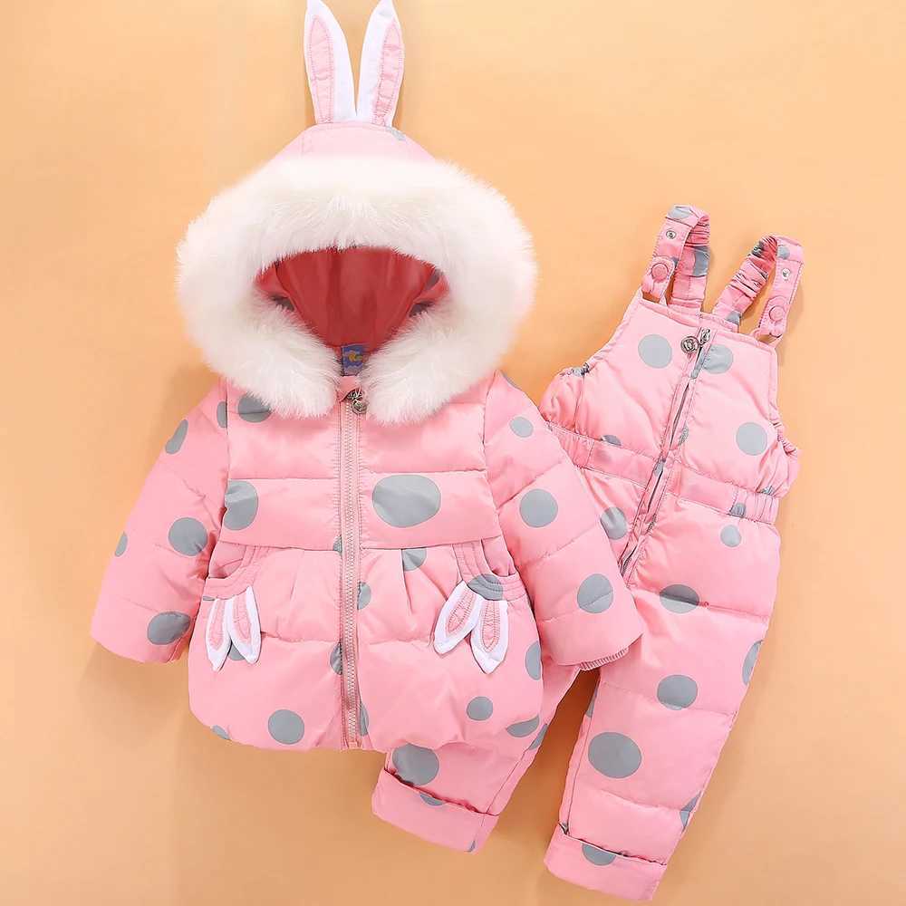 OLEKID 2024 Baby Girl Winter Down Jacket Rabbit Jacket Coat Baby Clothing Set 1-4 Year Toddler Set X2411151